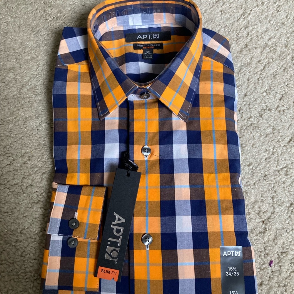 Kohl's APT. 9 Men's Blue and Orange Checkered Shirt